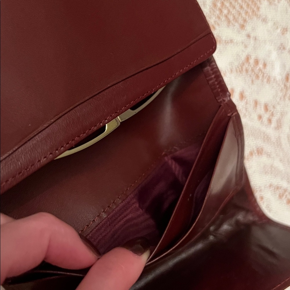 VINTAGE CARTIER kiss lock Burgundy Bordeaux Leather Clutch wallet leather - Picture 15 of 16